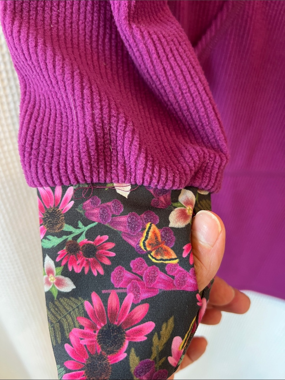 Womens Youer Dark Magenta Hooded Long-Sleeve Dress with Floral Trim - Picture 3 of 5